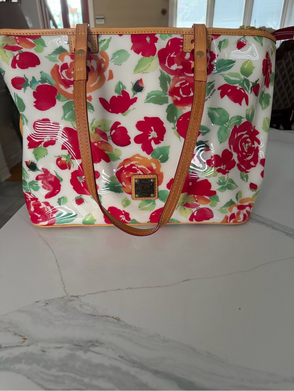 Dooney & Bourke White Floral Tote with Red and Orange Roses